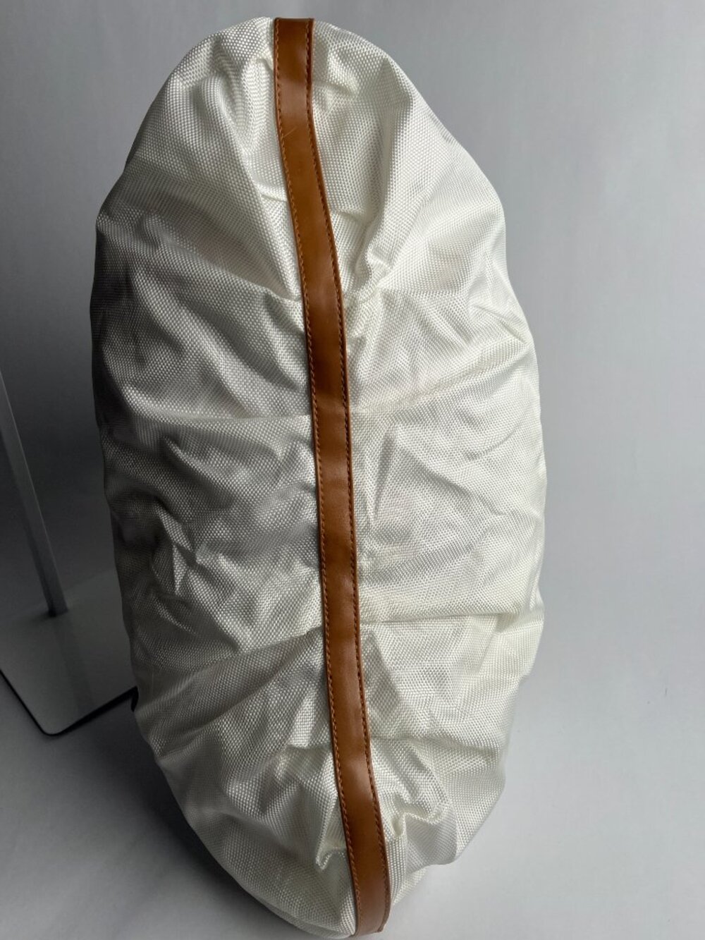 OPI Large Tote Bag Ivory Canvas Tan Faux Leather Shoulder Travel Weekender Purse - Picture 4 of 7
